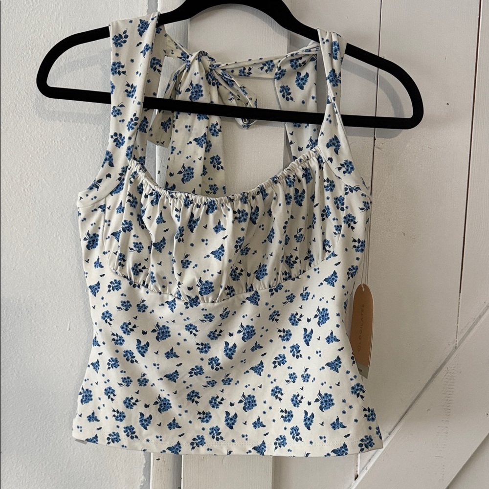 Elegant Blue Floral Camisole Top